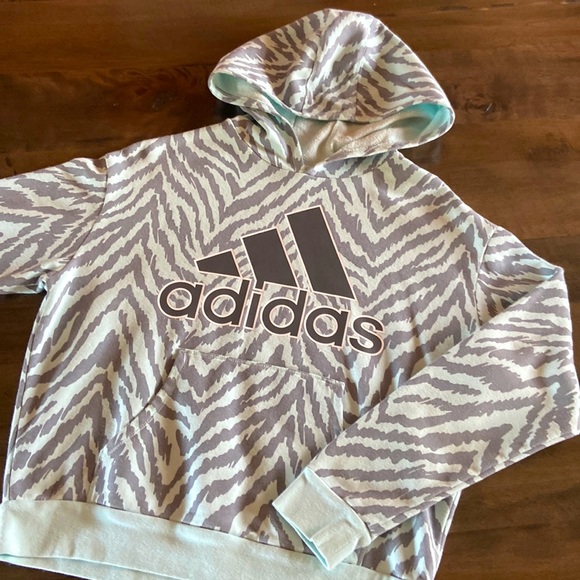 Girls Adidas tiger striped hoodie & sweatpants set, size XL/16 - Picture 2 of 7
